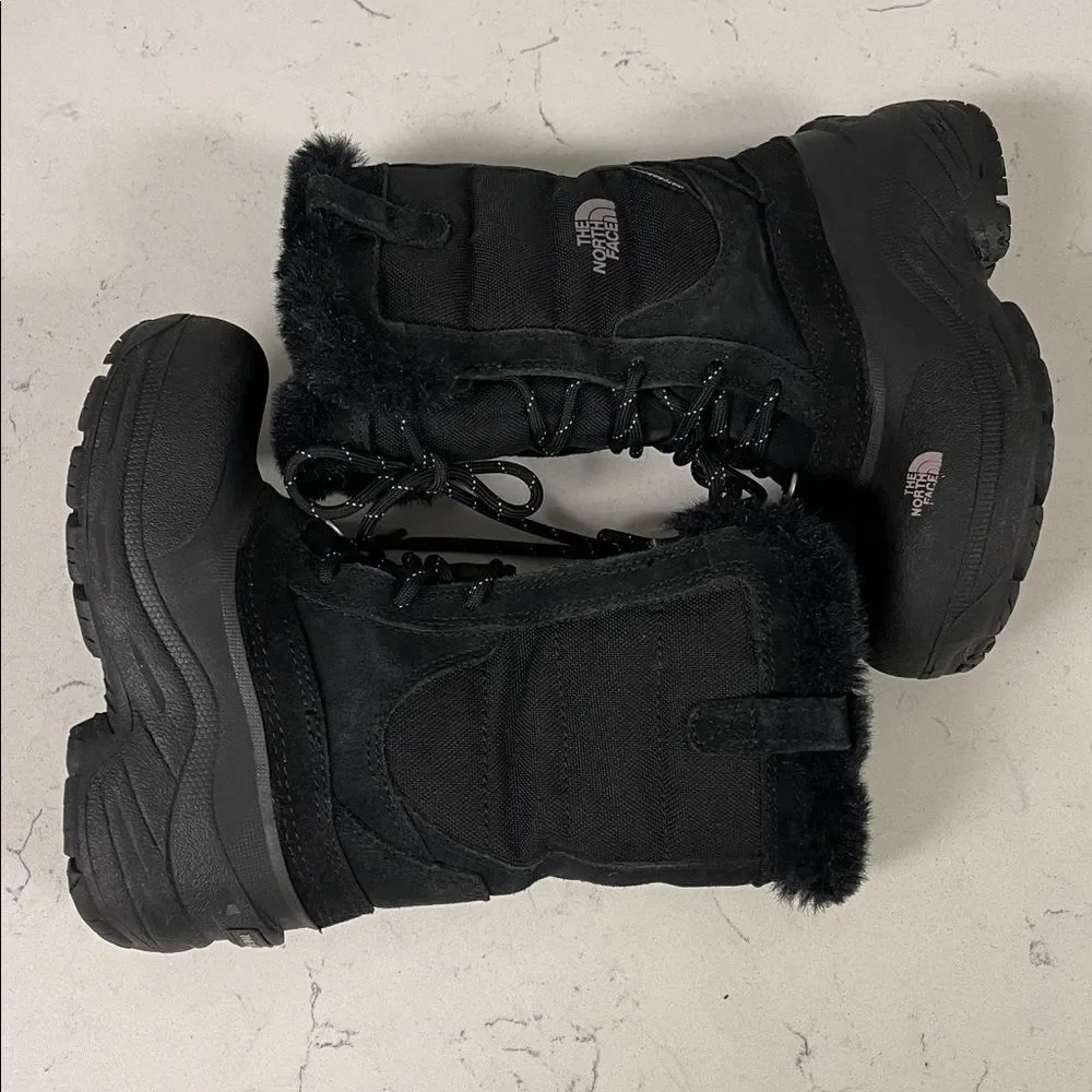 The North Face Kids' Shellista Lace Waterproof Black Fur-Lined Boots Size 11